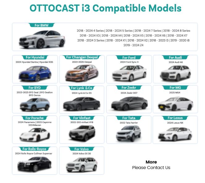 Ottocast i3 Compatible modeles 対応車種一覧