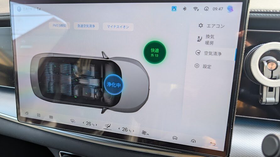 タッチスクリーンの左上の数値はPM2.5