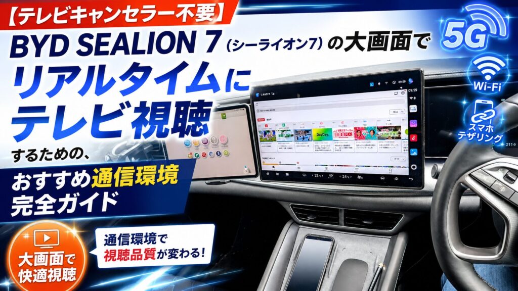 【テレビキャンセラー不要】BYD SEALION 7(シーライオン7)の大画面でリアルタイムにテレビ視聴するための、おすすめ通信環境完全ガイド