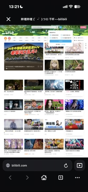 APTVの内蔵ブラウザで開いたbilibili
