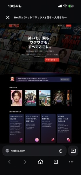 APTVの内蔵ブラウザで表示したNetflixのページ